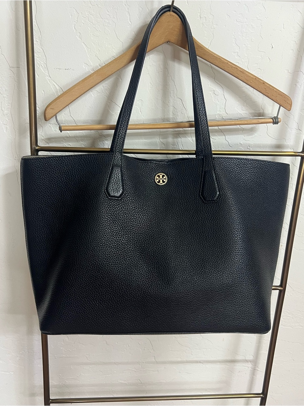 Tory Burch Perry Black Pebbled Leather Tote